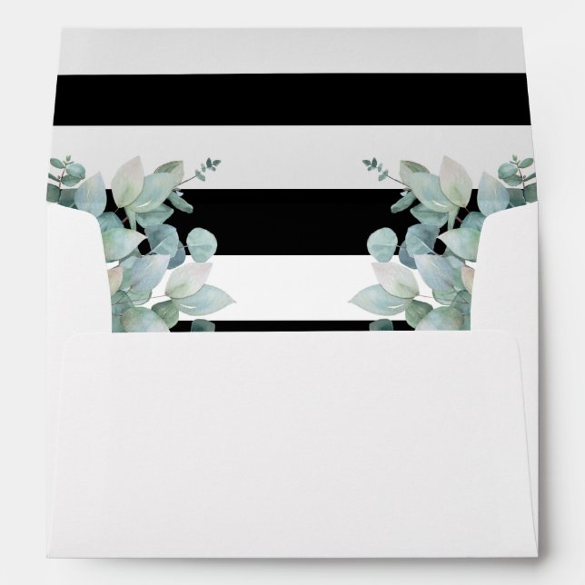 Eucalyptus Greenery Black and White Wedding Envelope (Back (Bottom))