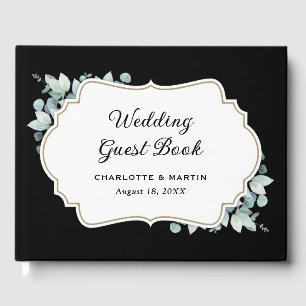 Eucalyptus Greenery Black and White Wedding Guest Book