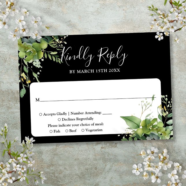 Eucalyptus Greenery Black And White Wedding RSVP Card (Eucalyptus Greenery Black And White Wedding RSVP Card)