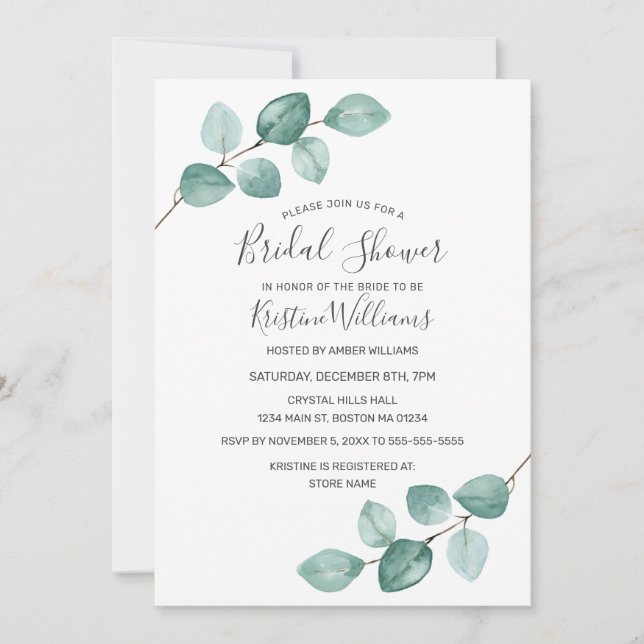 Eucalyptus Greenery Black Virtual Bridal Shower In Invitation (Front)