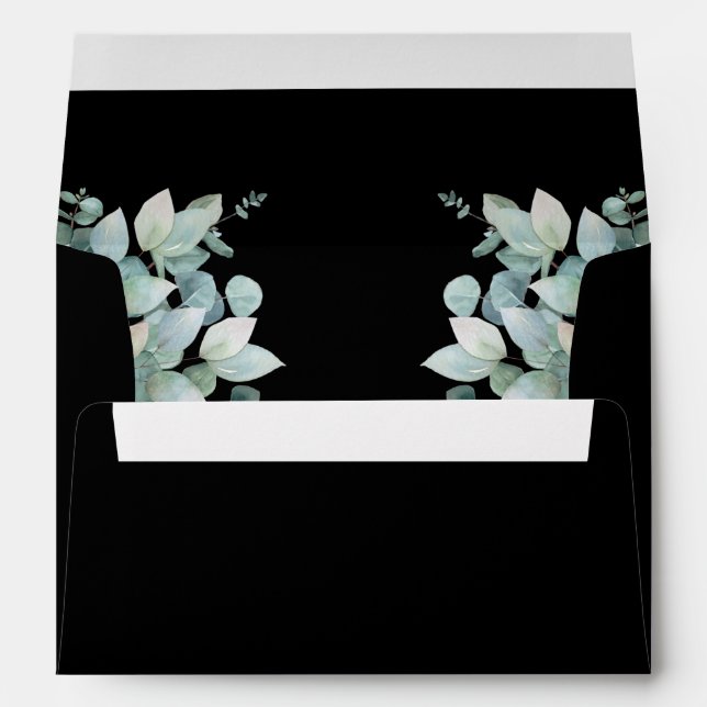 Eucalyptus Greenery Black Wedding Envelope (Back (Bottom))