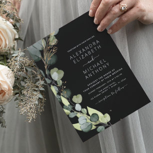 Eucalyptus Greenery Black Wedding Invitation