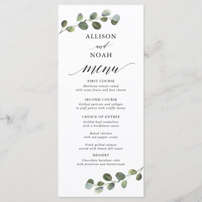 Eucalyptus greenery black white simple menu (Front)