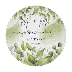 Eucalyptus Greenery Blush Modern Trendy Script Cutting Board