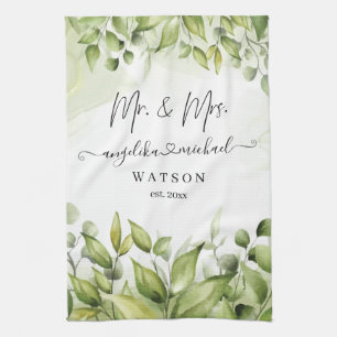 Eucalyptus Greenery Blush Modern Trendy Script Tea Towel