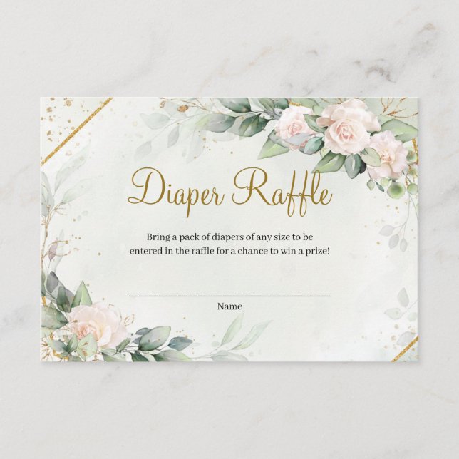 Eucalyptus Greenery Blush Roses Gold Diper Raffle Enclosure Card (Front)