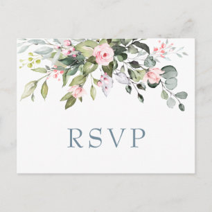 Eucalyptus Greenery Blush Roses Wedding RSVP Postcard