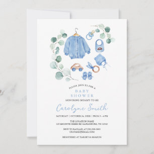 Eucalyptus Greenery Boho Clothes Boy Baby Shower Invitation