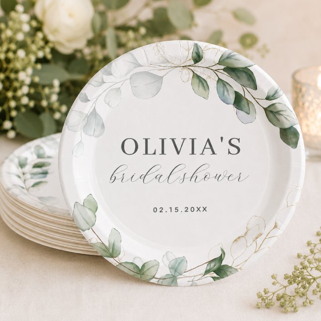 Eucalyptus Greenery Boho Rustic Bridal Shower Paper Plate (Creator Uploaded)