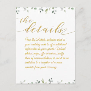 Eucalyptus Greenery Border Gold Wedding Details Enclosure Card