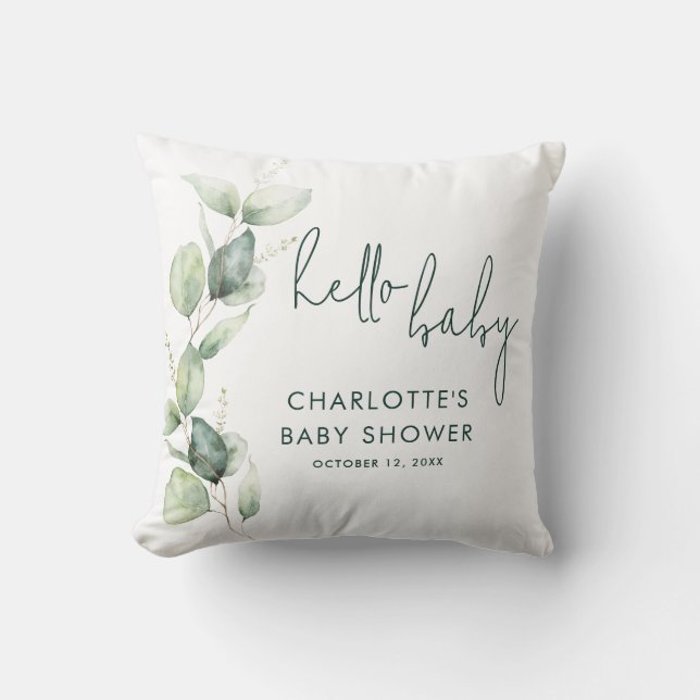 Eucalyptus Greenery Botanical Baby Shower Cushion (Front)