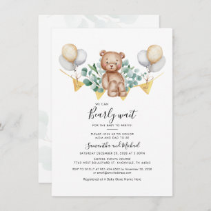 Eucalyptus Greenery Botanical Bear Baby Shower Invitation