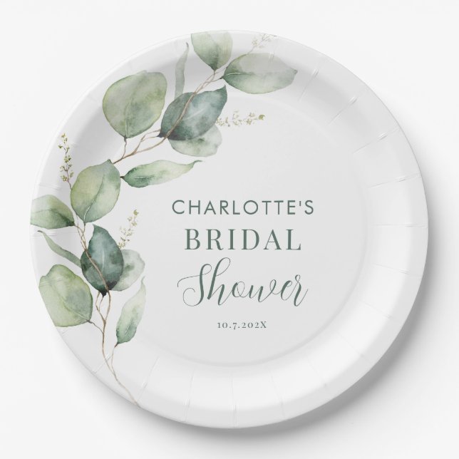 Eucalyptus Greenery Botanical Bridal Shower Paper Plate (Front)