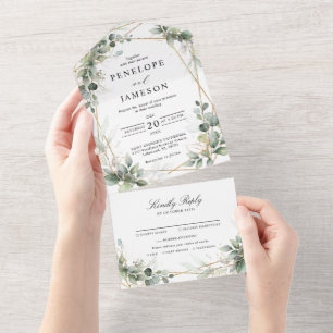 Eucalyptus Greenery Botanical Geometric Wedding All In One Invitation