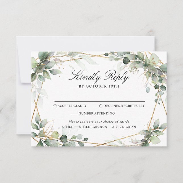 Eucalyptus Greenery Botanical Geometric Wedding RSVP Card (Front)