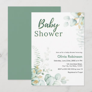 Eucalyptus Greenery Botanical Gold Baby Shower Invitation