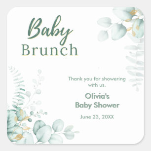 Eucalyptus Greenery Botanical Gold Baby Shower Square Sticker