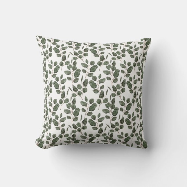 Eucalyptus Greenery Botanical Green White Trendy  Cushion (Front)