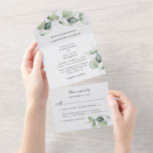 Eucalyptus Greenery Botanical Modern Wedding All In One Invitation