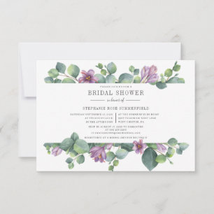 Eucalyptus Greenery Botanical Purple Bridal Shower Invitation