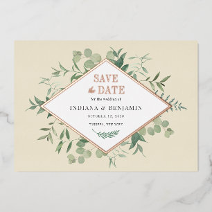 Eucalyptus Greenery Botanical Save the Date Gold