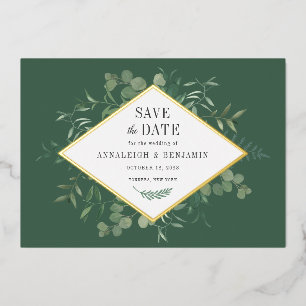 Eucalyptus Greenery Botanical Save the Date Gold