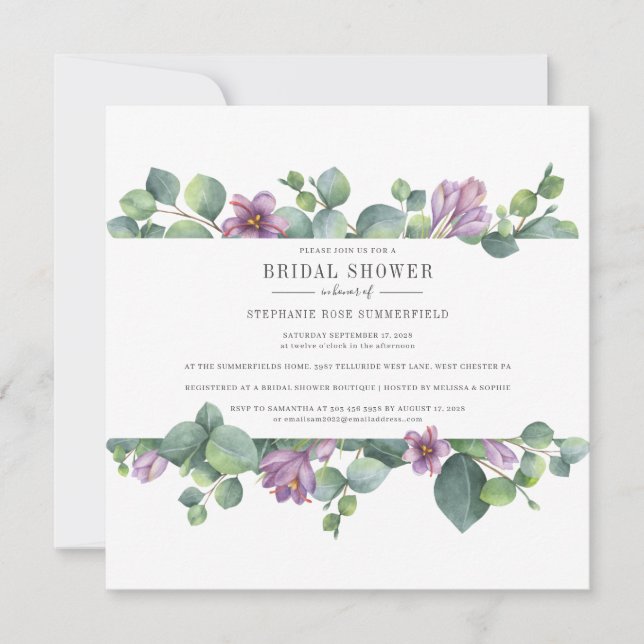 Eucalyptus Greenery Botanical Script Bridal Shower Invitation (Front)
