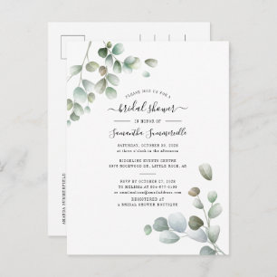 Eucalyptus Greenery Botanical Script Bridal Shower Invitation Postcard