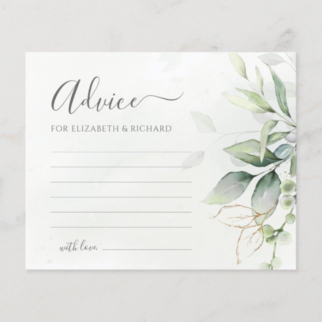 Eucalyptus Greenery Botanical Wedding Advice Card (Front)