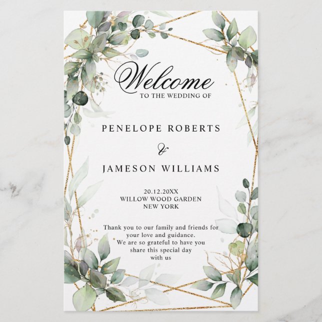 Eucalyptus Greenery Botanical Wedding Program (Front)