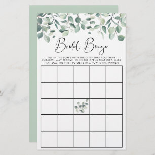 Eucalyptus Greenery Bridal Bingo Shower Game