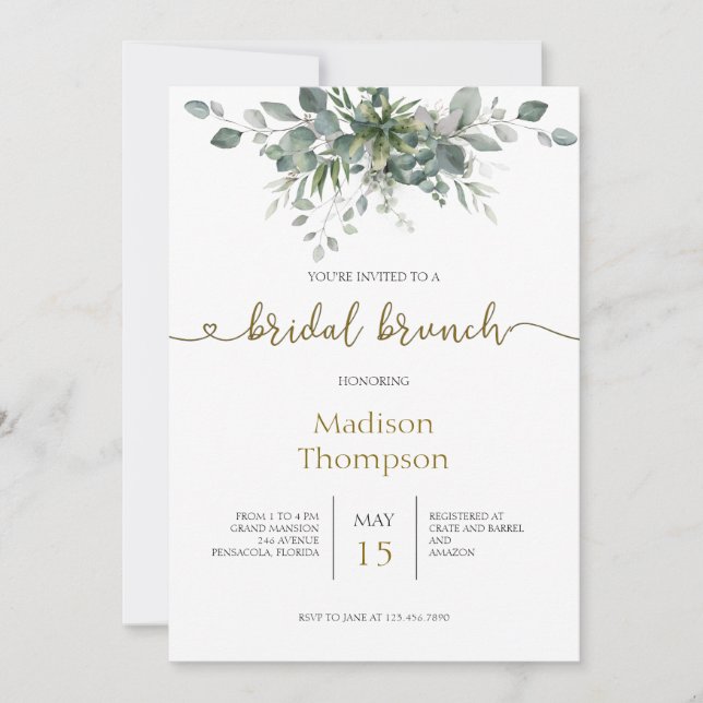 Eucalyptus Greenery Bridal Brunch Invitation (Front)