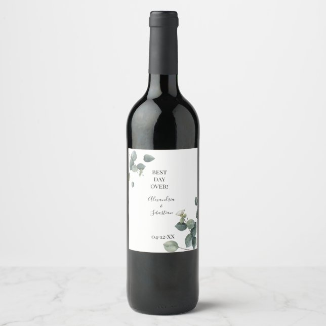 Eucalyptus Greenery Bridal Shower Couples  Wine Label (Front)