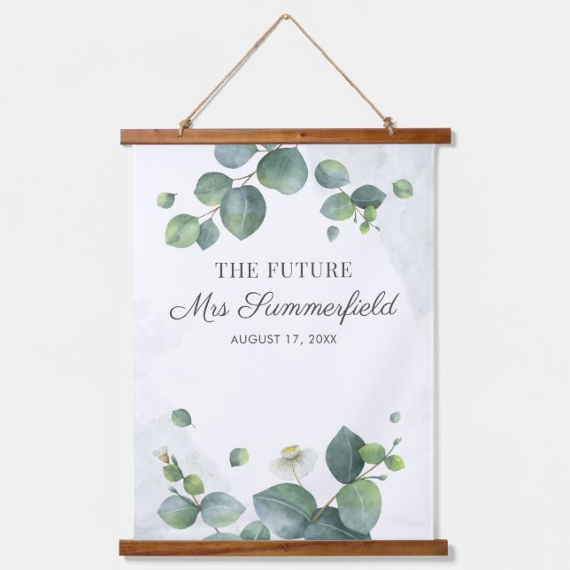 Eucalyptus Greenery Bridal Shower Future Mrs Hanging Tapestry (Front)