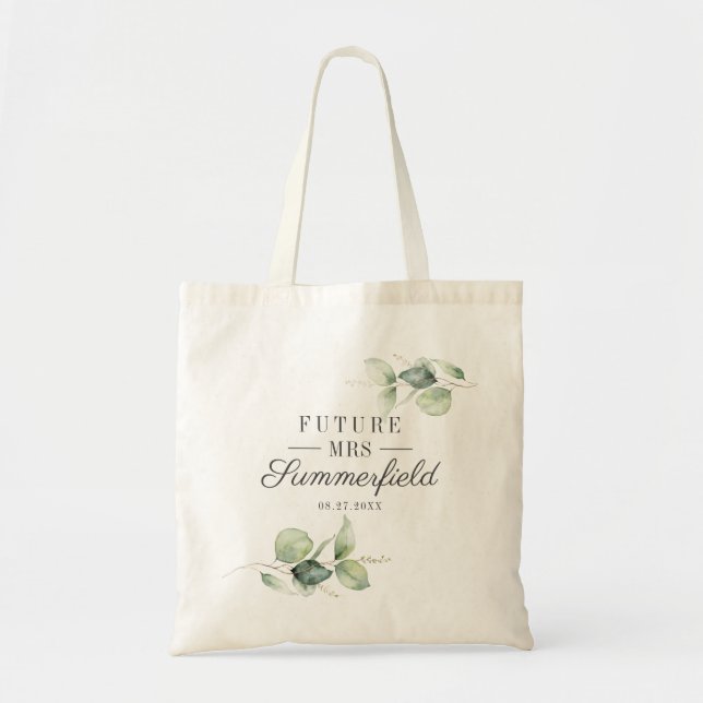 Eucalyptus Greenery Bridal Shower Future Mrs Name Tote Bag (Front)