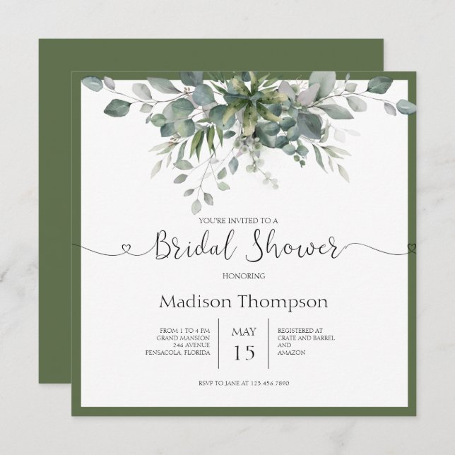 Eucalyptus Greenery Bridal Shower Invitation (Front/Back)