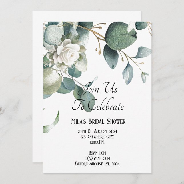 EUCALYPTUS GREENERY BRIDAL SHOWER INVITATION (Front/Back)