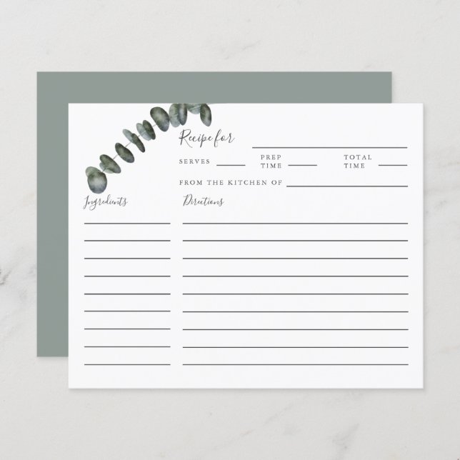 Eucalyptus Greenery Bridal Shower Recipe Card (Front/Back)