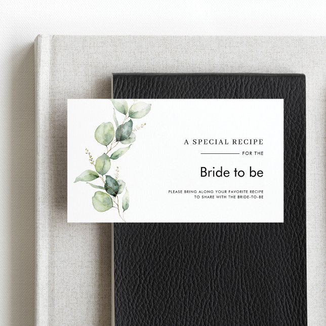 Eucalyptus Greenery Bridal Shower Recipe Enclosure Card (Watercolor Eucalyptus Greenery Bridal Shower Recipe Request Card)