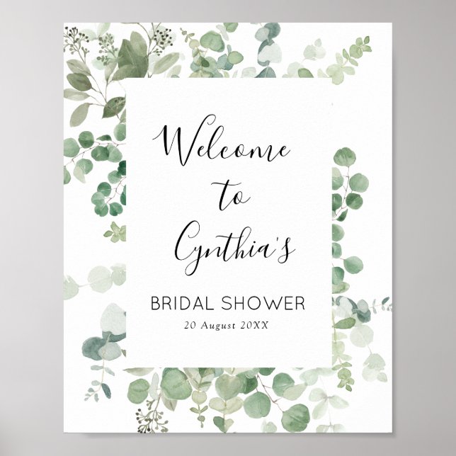 eucalyptus greenery bridal shower welcome sign (Front)