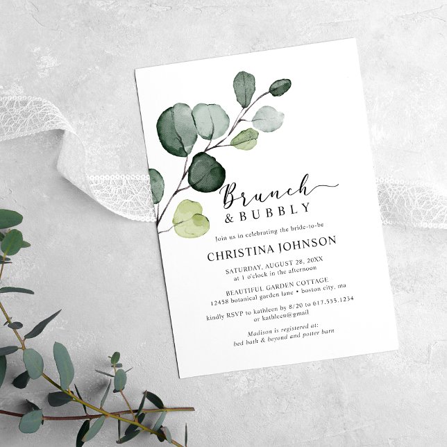 Eucalyptus Greenery Brunch Bubbly Bridal Shower Invitation (Creator Uploaded)