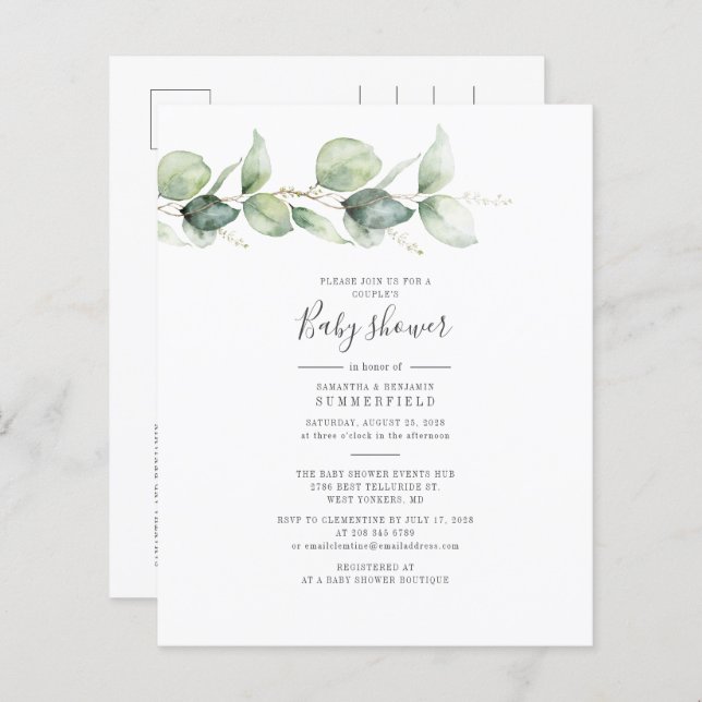 Eucalyptus Greenery Budget Couples Baby Shower (Front/Back)