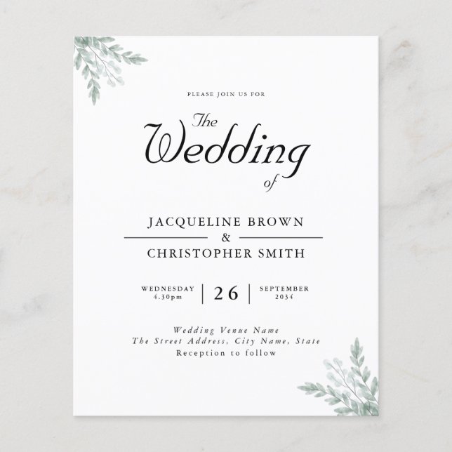 Eucalyptus Greenery Budget Wedding Invitation Flyer (Front)