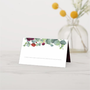Eucalyptus Greenery Burgundy Red Floral Wedding Place Card