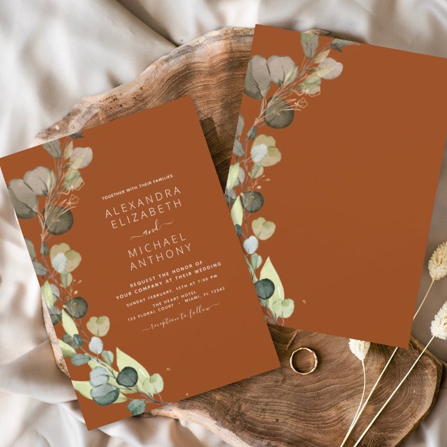 Eucalyptus Greenery Burnt Orange Elegant Wedding Invitation (Creator Uploaded)