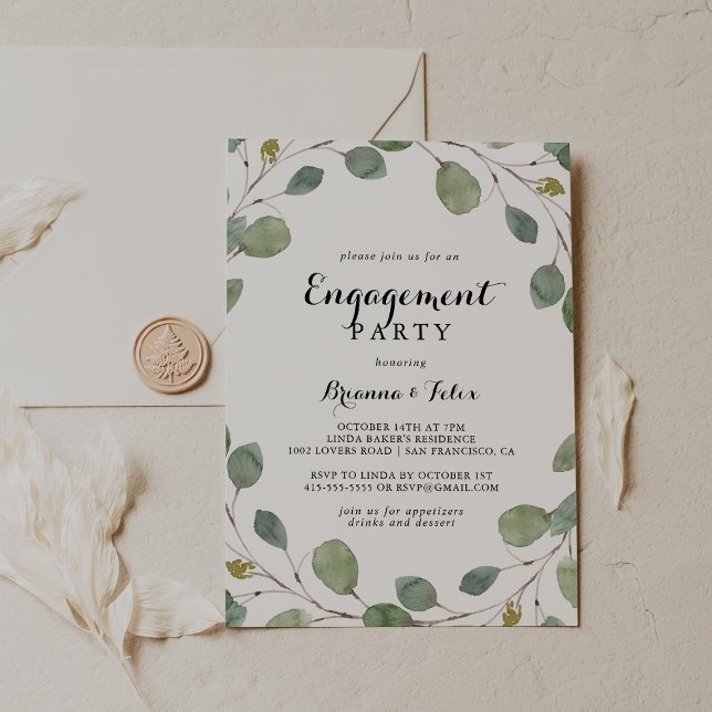 Eucalyptus Greenery Calligraphy Engagement Party Invitation (Creator Uploaded)