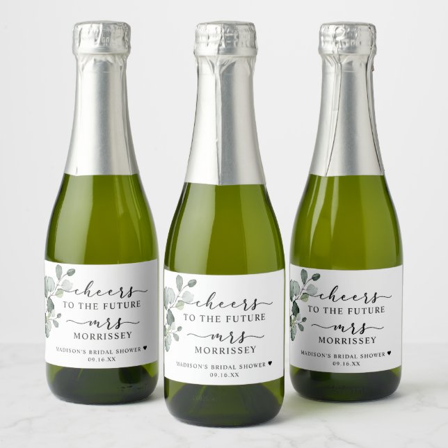 Eucalyptus Greenery Cheers Bridal Shower Favour Sparkling Wine Label (Bottles)