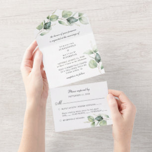 Eucalyptus Greenery Chic Botanical Wedding All In One Invitation