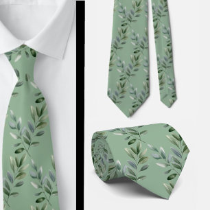Eucalyptus Greenery Classic Formal Floral Neck Tie