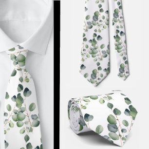 Eucalyptus Greenery Classic Formal Floral Neck Tie